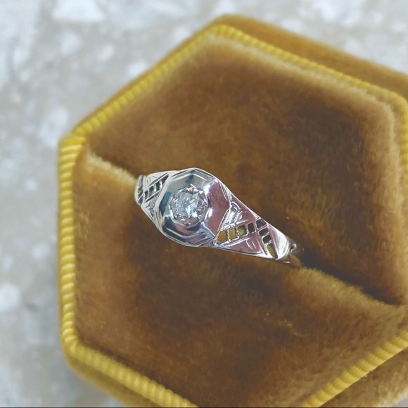 18k White Gold Filigree Diamond Ring Art Deco - Picture 7 of 10